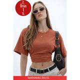 COMBİNE MİCHAİL Kadın Basic Bel Detaylı Pudra Crop Bluz