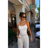 COMBİNE MİCHAİL Kadın Basic İnce Askılı Dar Beyaz Crop Bluz