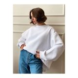COMBİNE MİCHAİL Kadın Bisiklet Yaka İçi Şardonlu, Kışlık Yumuşak Bol Sweatshirt EKRU