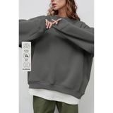 COMBİNE MİCHAİL Kadın Bisiklet Yaka İçi Şardonlu, Kışlık Yumuşak Bol Sweatshirt FÜME