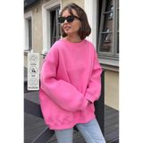 COMBİNE MİCHAİL Kadın Bisiklet Yaka İçi Şardonlu, Kışlık Yumuşak Bol Sweatshirt PEMBE