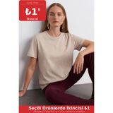 COMBİNE MİCHAİL Kadın Comfort Fit Basic Bej Bol Tişört