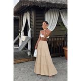 COMBİNE MİCHAİL Kadın Comfort Fit Basic Bej Uzun Kloş Etek