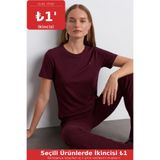 COMBİNE MİCHAİL Kadın Comfort Fit Basic Bordo Bol Tişört