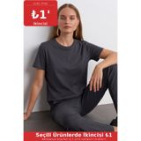 COMBİNE MİCHAİL Kadın Comfort Fit Basic Füme Bol Tişört