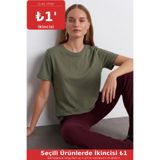 COMBİNE MİCHAİL Kadın Comfort Fit Basic Haki Bol Tişört