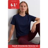 COMBİNE MİCHAİL Kadın Comfort Fit Basic Lacivert Bol Tişört