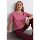 COMBİNE MİCHAİL Kadın Comfort Fit Basic Pudra Bol Tişört