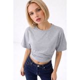 COMBİNE MİCHAİL Kadın Fashion Slim Fit Gri Crop Tişört