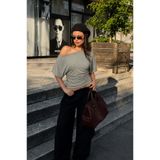 COMBİNE MİCHAİL Kadın Günlük Casual Dar Gri Crop Bluz