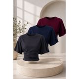 COMBİNE MİCHAİL Kadın Günlük Yarasa Kollu 3 Lü Dar Crop Bluz
