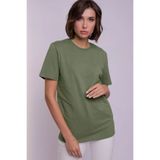 COMBİNE MİCHAİL Kadın Haki %100 Pamuk Bisiklet Yaka Basic T-shirt