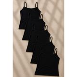 COMBİNE MİCHAİL Kadın İnce Askılı 5 Li Siyah Crop Bluz
