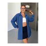 COMBİNE MİCHAİL Kadın İndigo Oversize Keten Ayrobin Gömlek