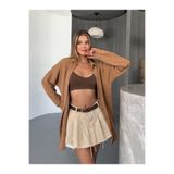 COMBİNE MİCHAİL Kadın Karamel Oversize Keten Ayrobin Gömlek