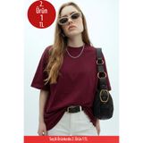 COMBİNE MİCHAİL Kadın Kısa Kol Pamuklu Bordo Oversize Tişört