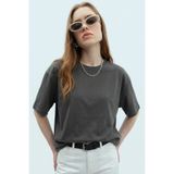 COMBİNE MİCHAİL Kadın Kısa Kol Pamuklu Füme Oversize Tişört