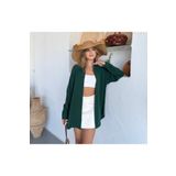 COMBİNE MİCHAİL Kadın Koyu Yeşil Oversize Keten Ayrobin Gömlek