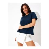 COMBİNE MİCHAİL Kadın Lacivert %100 Pamuk Bisiklet Yaka Basic T-shirt