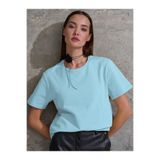 COMBİNE MİCHAİL Kadın Mavi %100 Pamuk Bisiklet Yaka Basic T-shirt