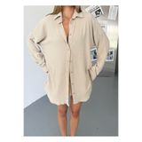 COMBİNE MİCHAİL Kadın Oversize Ayrobin Krem Bol Keten Gömlek