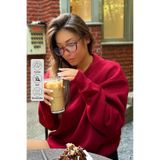 COMBİNE MİCHAİL Kadın Oversize Kalın Şardonlu Yumuşak Bisiklet Yaka Sweatshirt Bordo