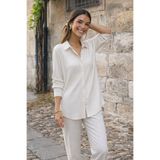 COMBİNE MİCHAİL Kadın Pamuklu Uzun Kol Oversize Beyaz Gömlek