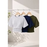 COMBİNE MİCHAİL Kadın Trend Yazlık Şık 3 Lü Crop Bluz