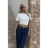COMBİNE MİCHAİL Kadın Vücuda Oturan Beyaz Crop Tişört