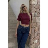 COMBİNE MİCHAİL Kadın Vücuda Oturan Bordo Crop Tişört