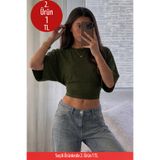 COMBİNE MİCHAİL Kadın Vücuda Oturan Geniş Kol Haki Bluz
