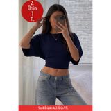 COMBİNE MİCHAİL Kadın Vücuda Oturan Geniş Kol Lacivert Bluz