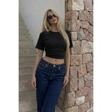 COMBİNE MİCHAİL Kadın Vücuda Oturan Siyah Crop Tişört