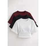 COMBİNE MİCHAİL Kadın Yarasa Kollu Basic Dar 3 Lü Crop Bluz