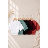 COMBİNE MİCHAİL Kadın Yarasa Kollu Basic Dar 5 Li Crop Bluz