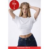 COMBİNE MİCHAİL Kadın Yarasa Kollu Basic Dar Beyaz Bluz
