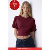 COMBİNE MİCHAİL Kadın Yarasa Kollu Basic Dar Bordo Bluz