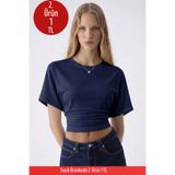 COMBİNE MİCHAİL Kadın Yarasa Kollu Basic Dar Lacivert Bluz