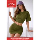 COMBİNE MİCHAİL Kadın Yarasa Kollu Yazlık Haki Crop Bluz