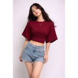 COMBİNE MİCHAİL Kadın Yazlık Kısa Kollu Bordo Crop Bluz