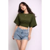 COMBİNE MİCHAİL Kadın Yazlık Kısa Kollu Haki Crop Bluz