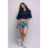 COMBİNE MİCHAİL Kadın Yazlık Kısa Kollu Lacivert Crop Bluz