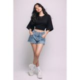 COMBİNE MİCHAİL Kadın Yazlık Kısa Kollu Siyah Crop Bluz