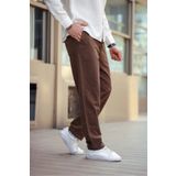 COMBİNE MİCHAİL Kahverengi Renk Erkek Yazlık Keten Karışımı Relaxed Pantolon - Kahverengi