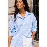 Combout Kadın Mavi Beyaz Çizgili Oversize Basic Gömlek