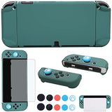 COMCOOL Dockable Case for Nintendo Switch OLED - [9 FT Military Grade Drop Protection] [with Tempered Glass Screen Protector Thumb Grips] Cute Protective Cover for Nintendo Switch OLED - MidGreen