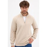 COMEOR Erkek Bej Standart Fit Normal Kesim Pamuklu Yarım Fermuarlı Dik Yaka Pamuklu Sweatshirt