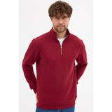 COMEOR Erkek Bordo Standart Fit Normal Kesim Pamuklu Yarım Fermuarlı Dik Yaka Pamuklu Sweatshirt