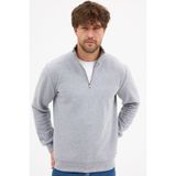 COMEOR Erkek Gri Standart Fit Normal Kesim Pamuklu Yarım Fermuarlı Dik Yaka Pamuklu Sweatshirt