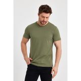 Comeor Erkek Haki Slim Fit Pamuklu Kısa Kollu Bisiklet Yaka T-shirt